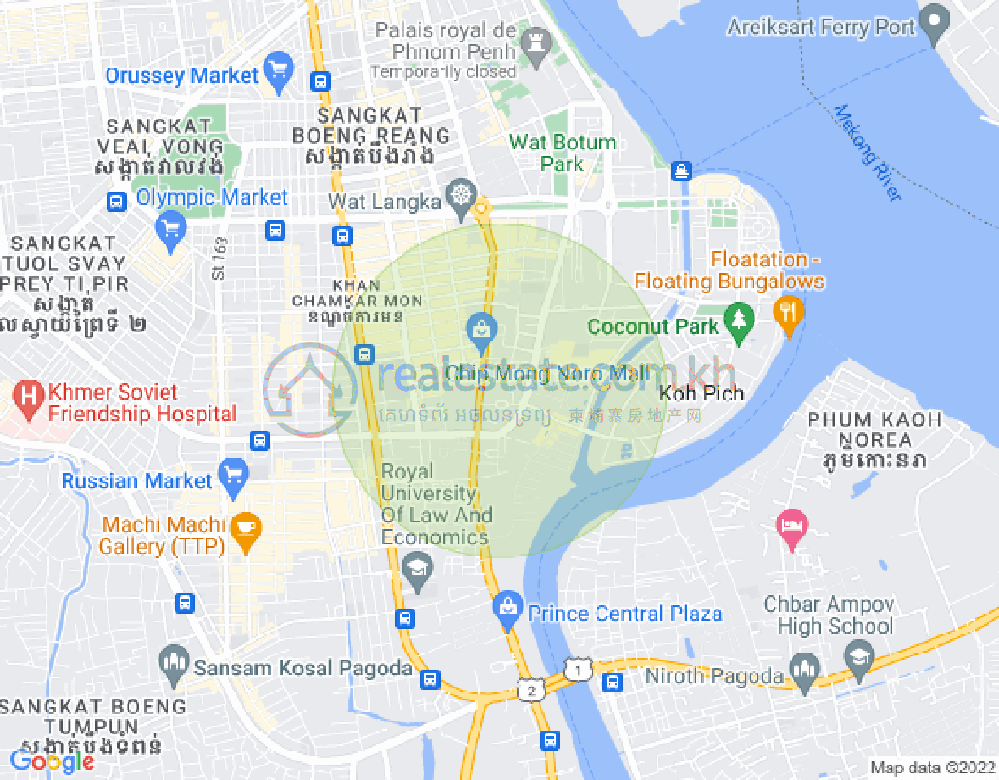 Map of Tonle Bassac, Chamkarmon, Phnom Penh