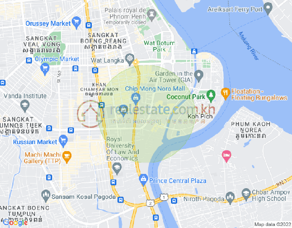 Map of Tonle Bassac, Chamkarmon, Phnom Penh