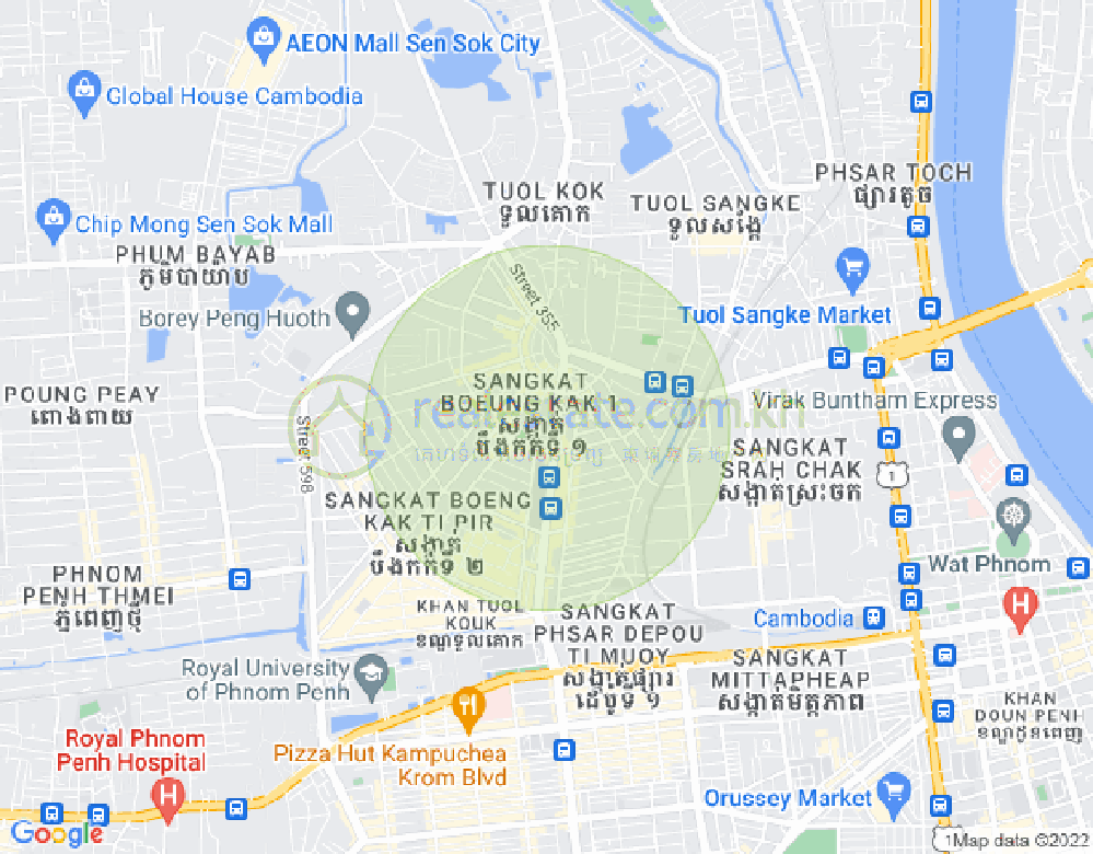ブン・カック1, トゥールコーク, プノンペンの地図