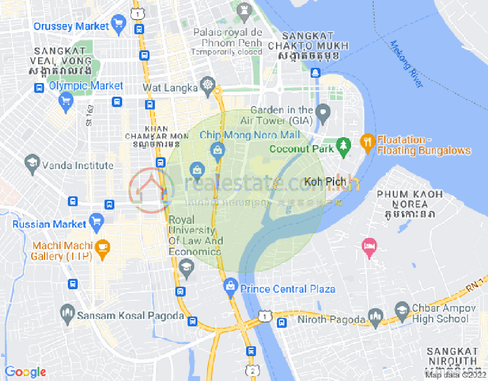Map of Tonle Bassac, Chamkarmon, Phnom Penh