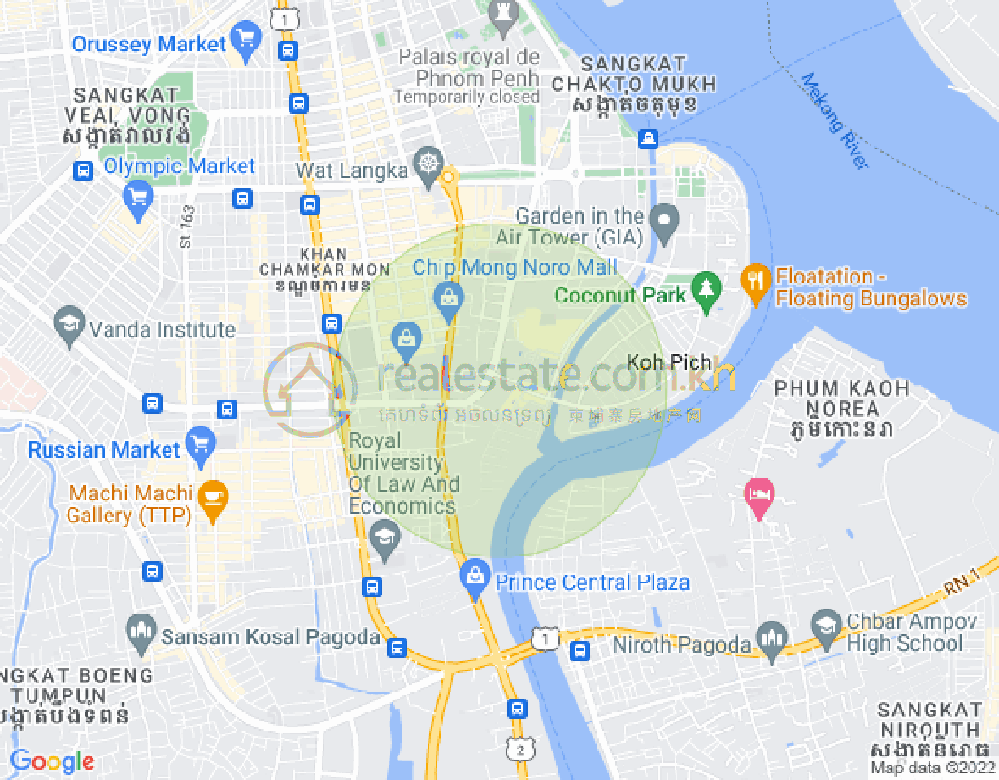 Map of Tonle Bassac, Chamkarmon, Phnom Penh