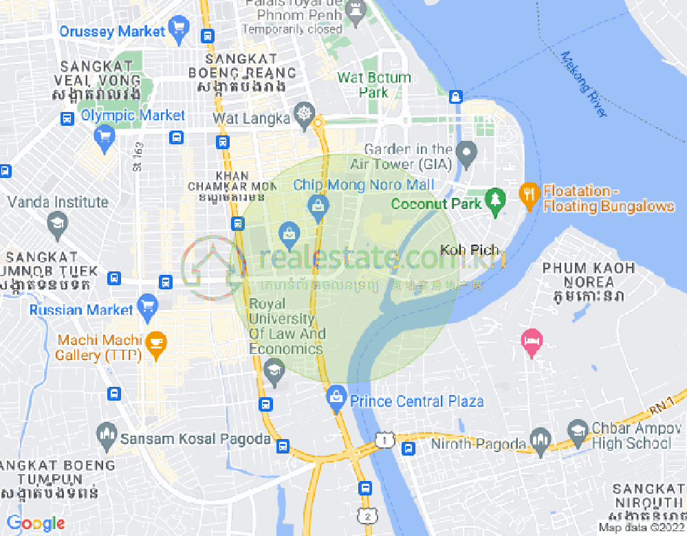 Map of Tonle Bassac, Chamkarmon, Phnom Penh