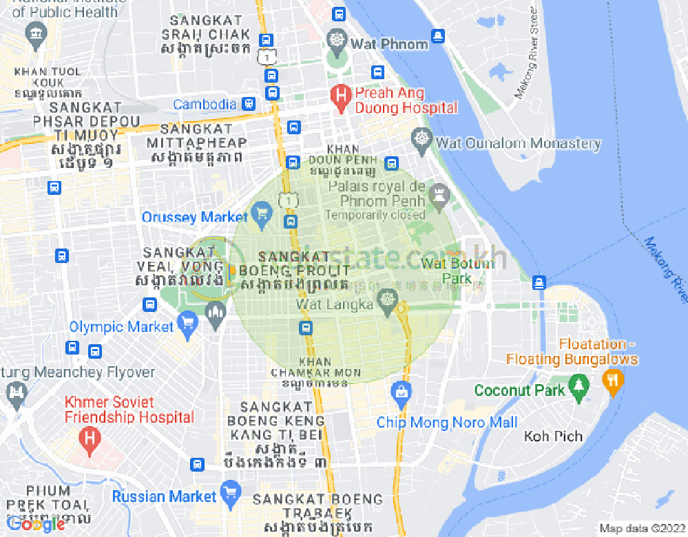 Mapa: Boeng Reang, Daun Penh, Phnom Penh