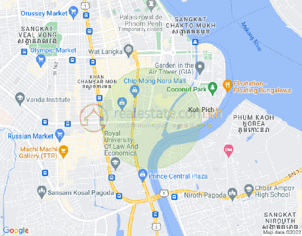 Mapa: Tonle Bassac, Chamkarmon, Phnom Penh