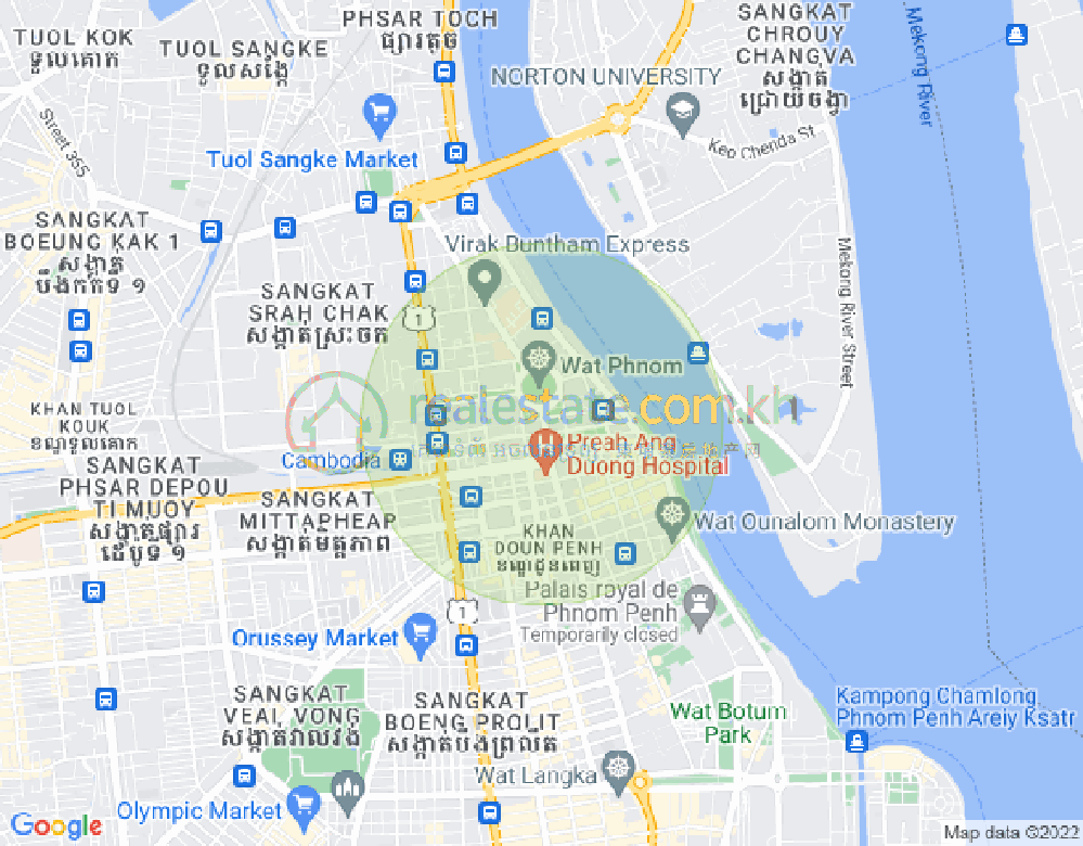 Map of Wat Phnom, Daun Penh, Phnom Penh