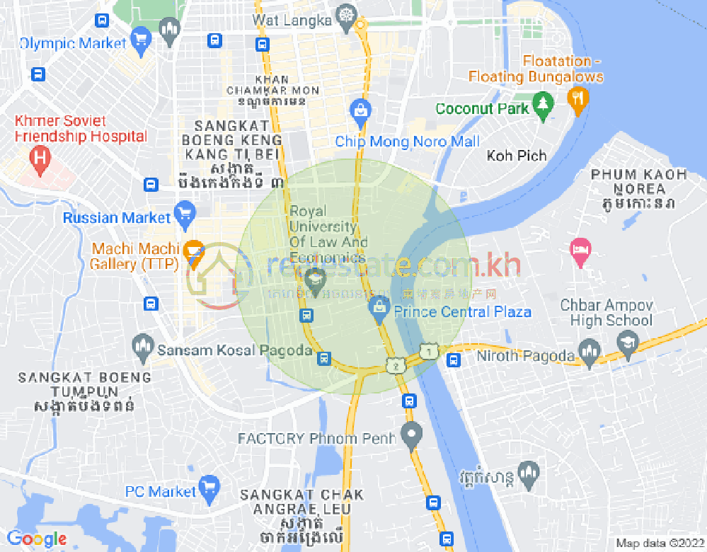 Mapa: Tonle Bassac, Chamkarmon, Phnom Penh