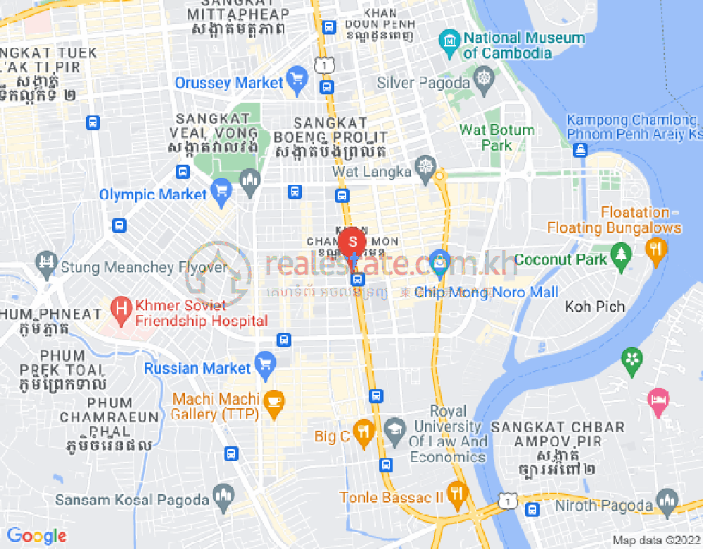 Mapa: Tonle Bassac, Chamkarmon, Phnom Penh
