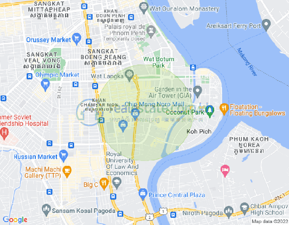 Map of Tonle Bassac, Chamkarmon, Phnom Penh