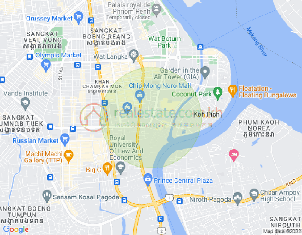 Map of Tonle Bassac, Chamkarmon, Phnom Penh