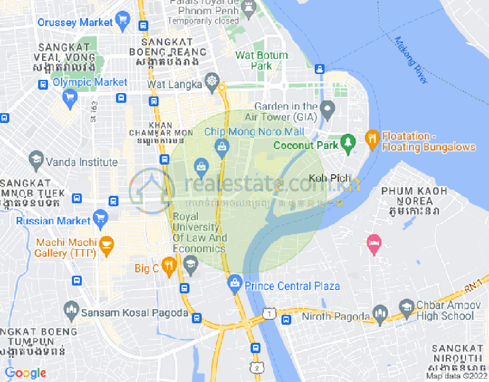 Map of Tonle Bassac, Chamkarmon, Phnom Penh