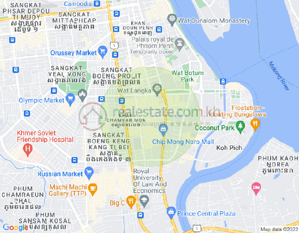 만경강1부구(BKK1), 벙껭깡, 프놈펜 지도