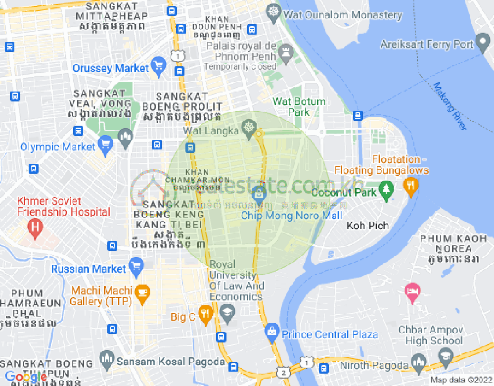 만경강1부구(BKK1), 벙껭깡, 프놈펜 지도