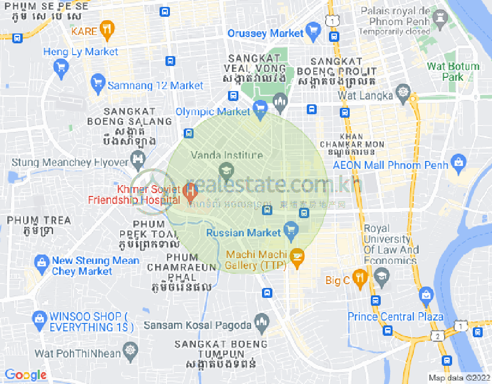 Map of Toul Tum Poung 1, Chamkarmon, Phnom Penh