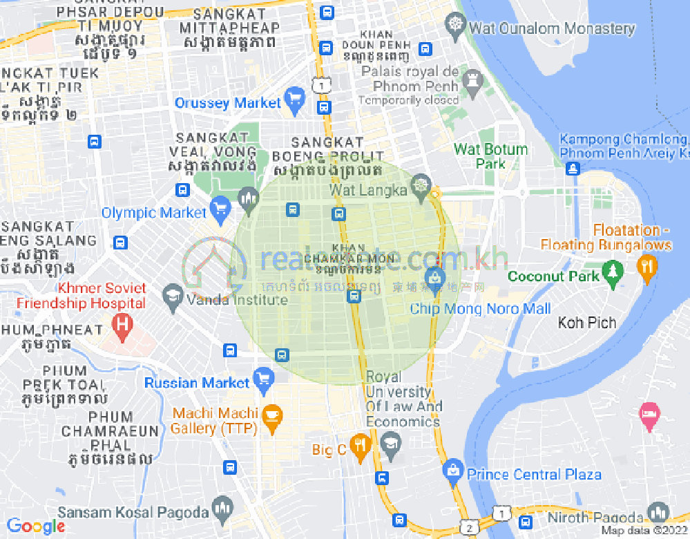 1 慕尼旺, 万景岗2分区（BKK2), 波哥堪, 金边地图