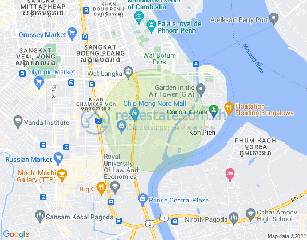 Map of Tonle Bassac, Chamkarmon, Phnom Penh
