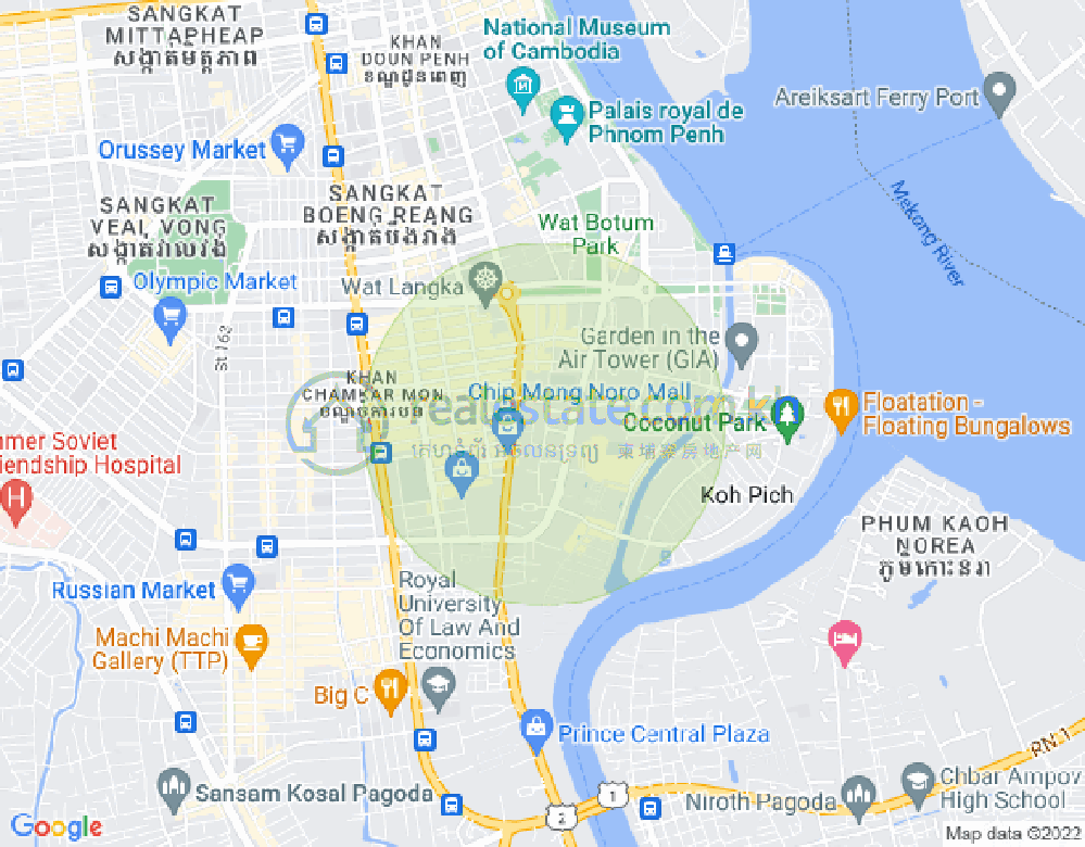 Карта Тонле Бассак, Чамкармон, Пномпень