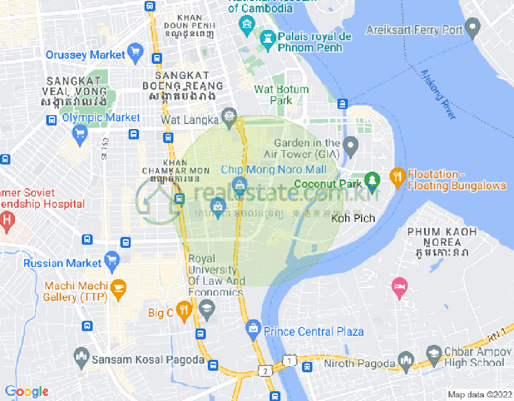 Map of Tonle Bassac, Chamkarmon, Phnom Penh