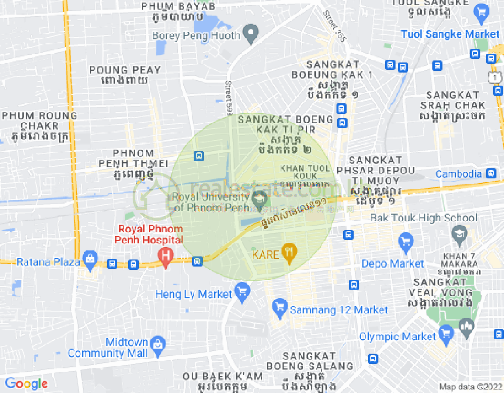 Carte de Boeung Kak 2, Toul Kork, Phnom Penh