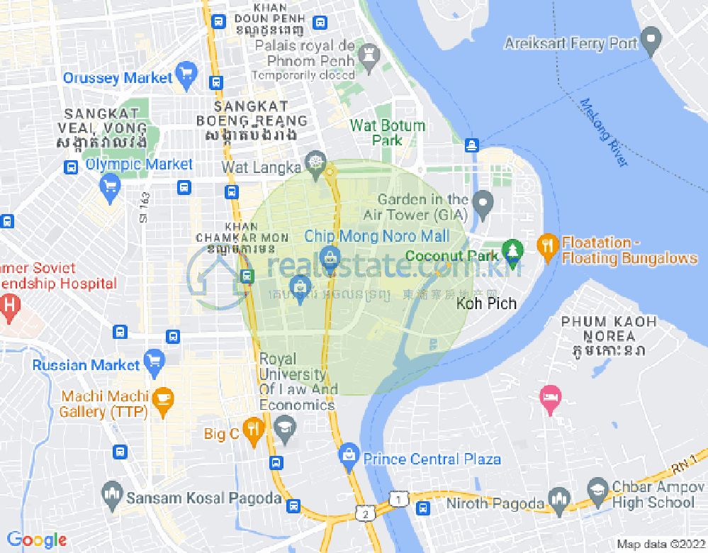 Mapa: Tonle Bassac, Chamkarmon, Phnom Penh
