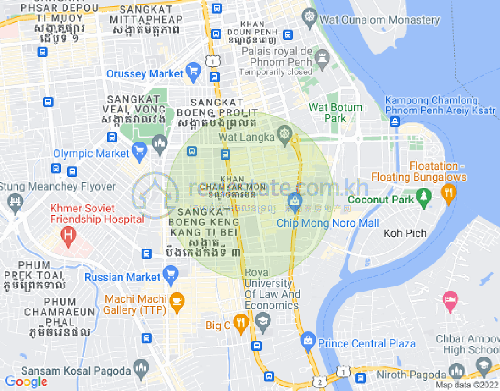 万景岗1分区（BKK1), 波哥堪, 金边地图