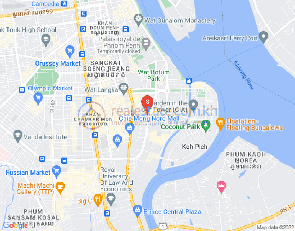 Map of Tonle Bassac, Chamkarmon, Phnom Penh