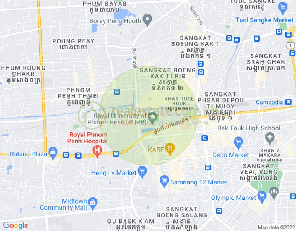Map of Tuek L'ak 1, Toul Kork, Phnom Penh