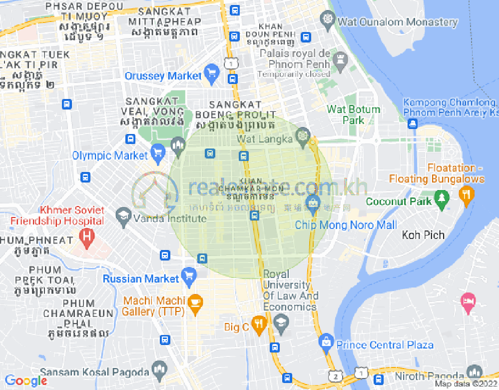 慕尼旺, 万景岗2分区（BKK2), 波哥堪, 金边地图
