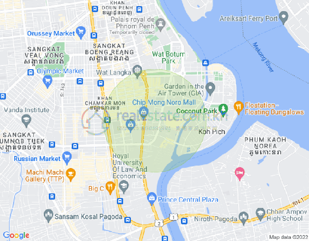 Map of Tonle Bassac, Chamkarmon, Phnom Penh