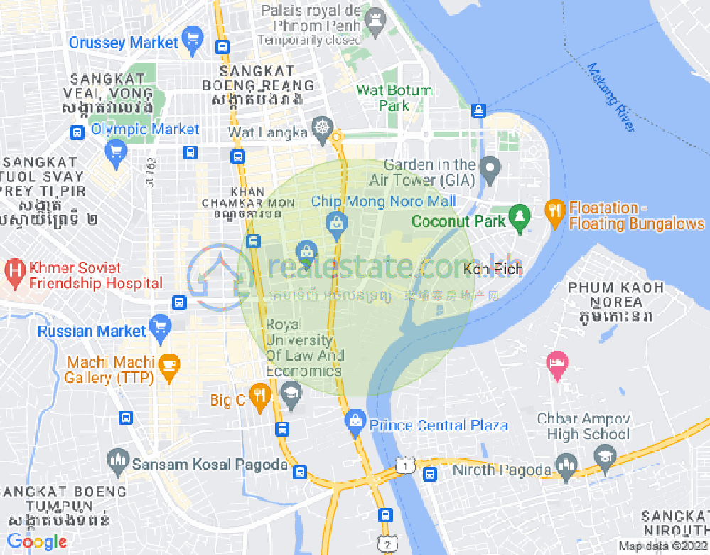 Map of Tonle Bassac, Chamkarmon, Phnom Penh
