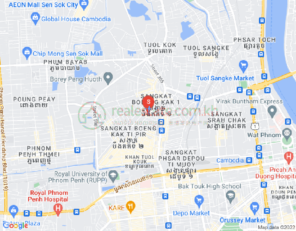 Carte de Boeung Kak 1, Toul Kork, Phnom Penh