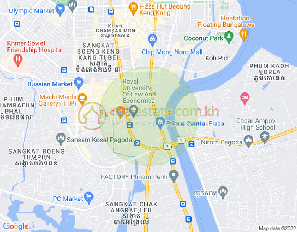 Map of Tonle Bassac, Chamkarmon, Phnom Penh