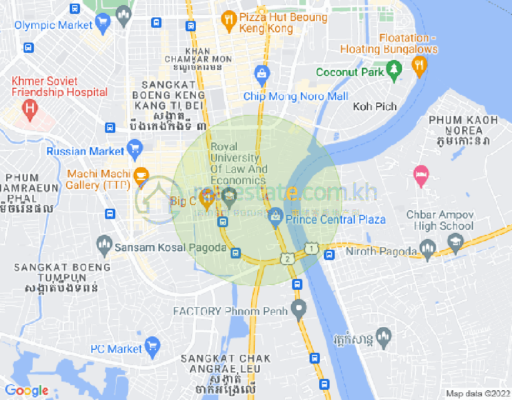Карта Тонле Бассак, Чамкармон, Пномпень
