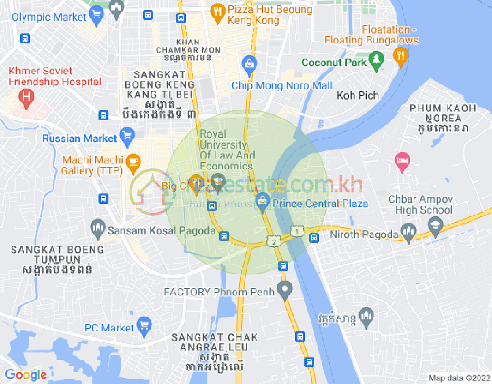 Map of Tonle Bassac, Chamkarmon, Phnom Penh