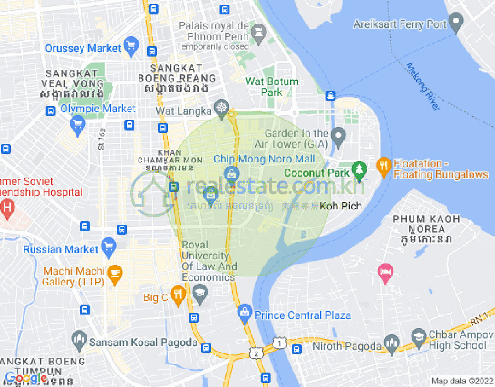 Map of Tonle Bassac, Chamkarmon, Phnom Penh