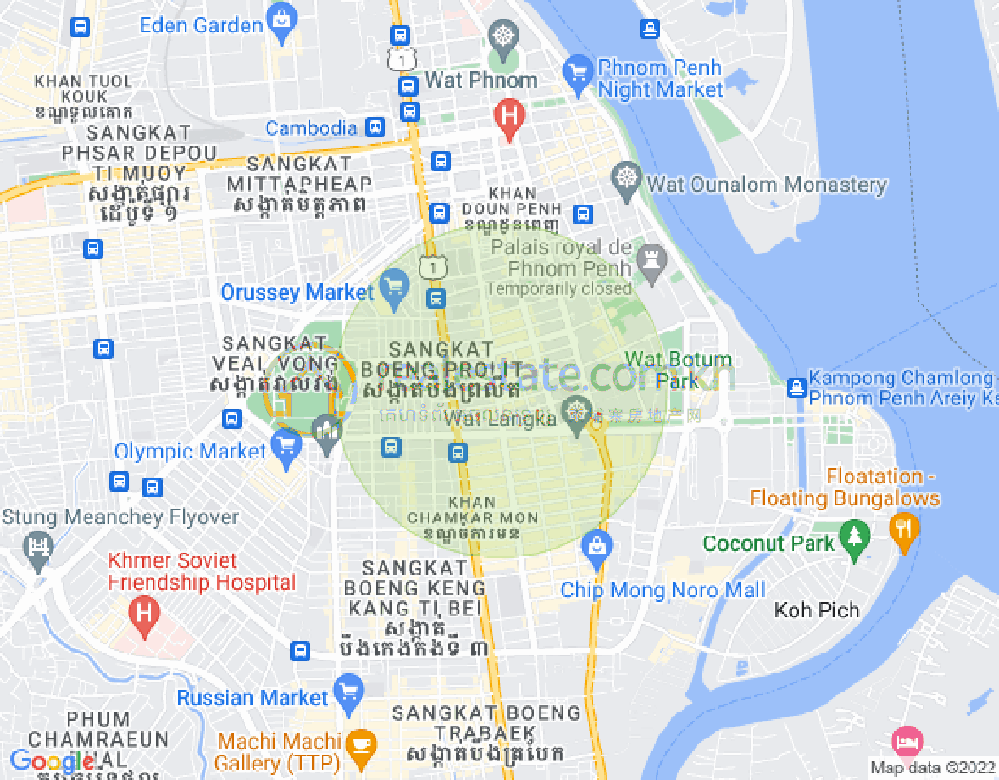 Mapa: Boeng Reang, Daun Penh, Phnom Penh