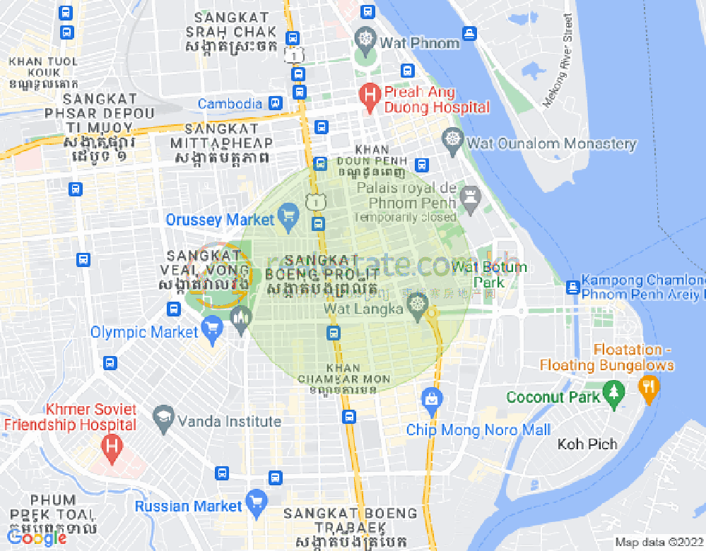 Map of Boeng Reang, Daun Penh, Phnom Penh