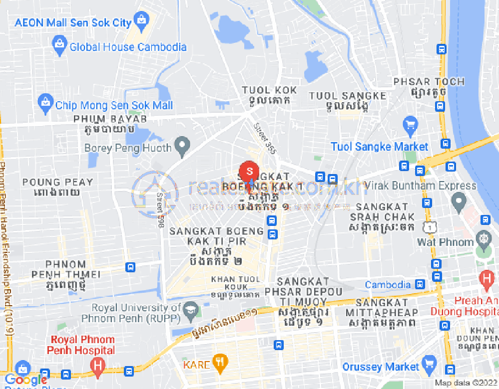 Mapa: Boeung Kak 1, Toul Kork, Phnom Penh