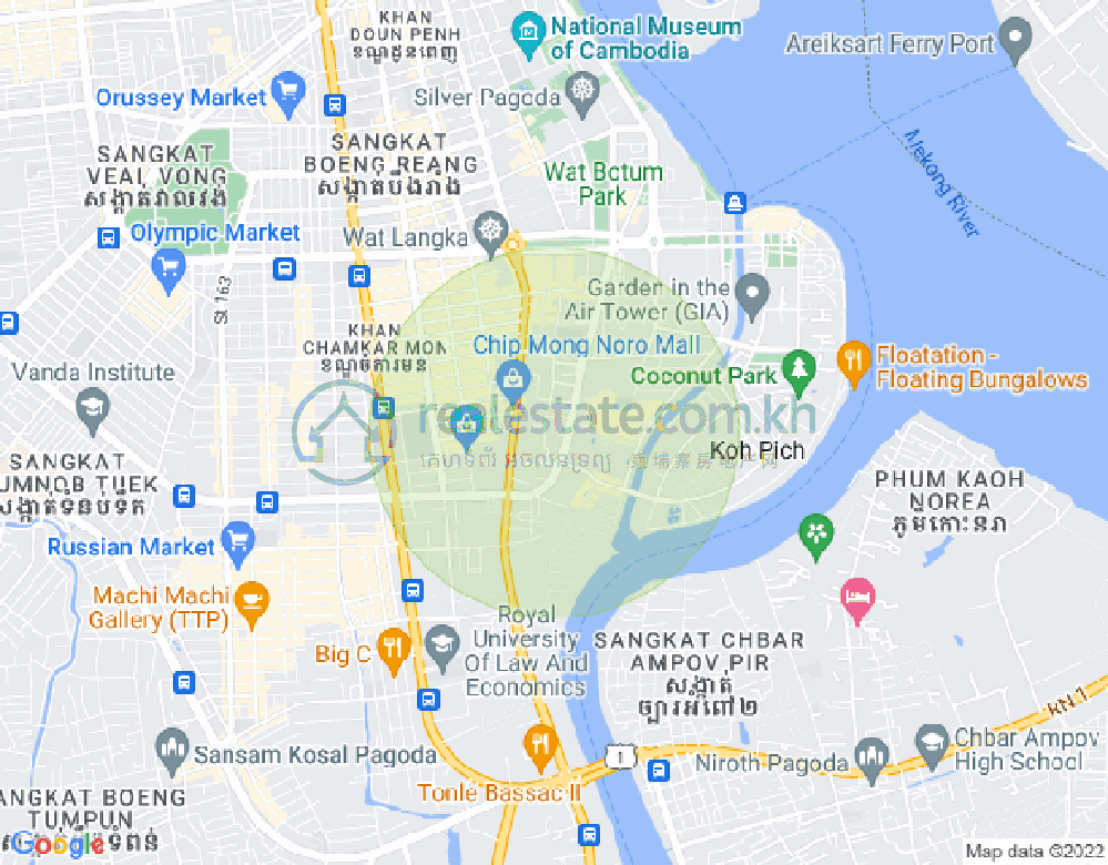 Map of Tonle Bassac, Chamkarmon, Phnom Penh