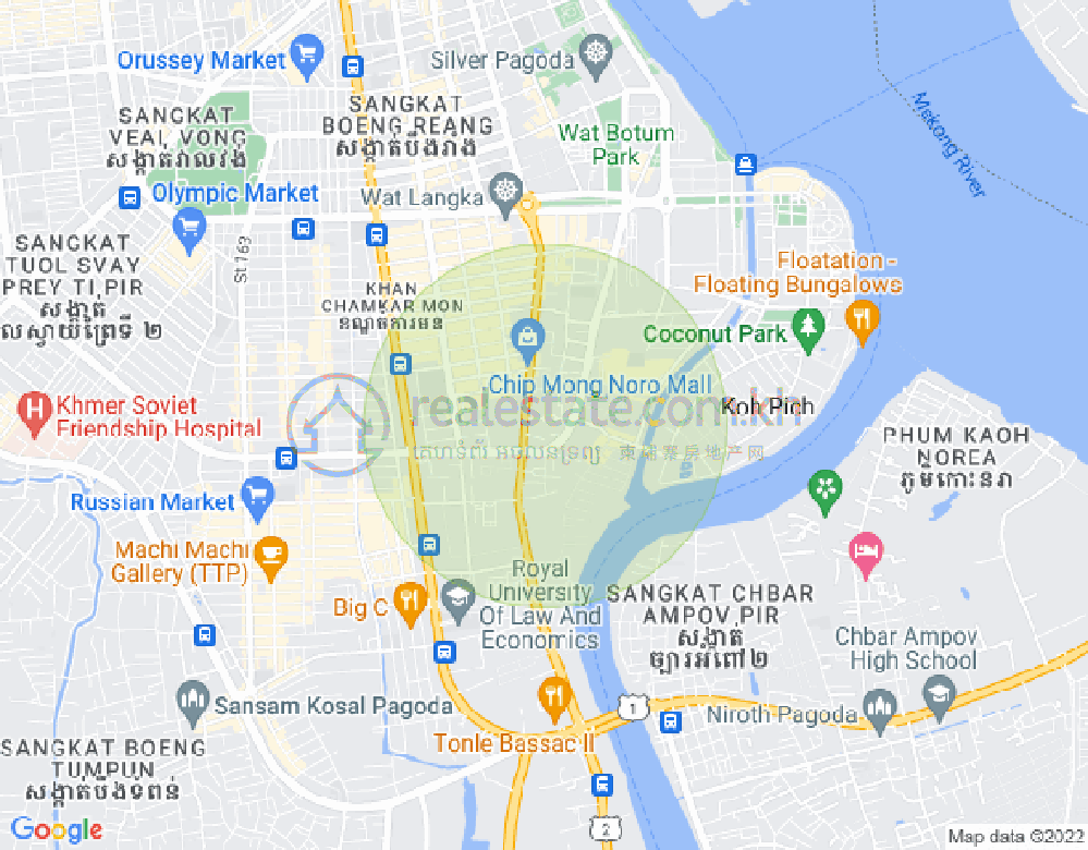 Map of Tonle Bassac, Chamkarmon, Phnom Penh