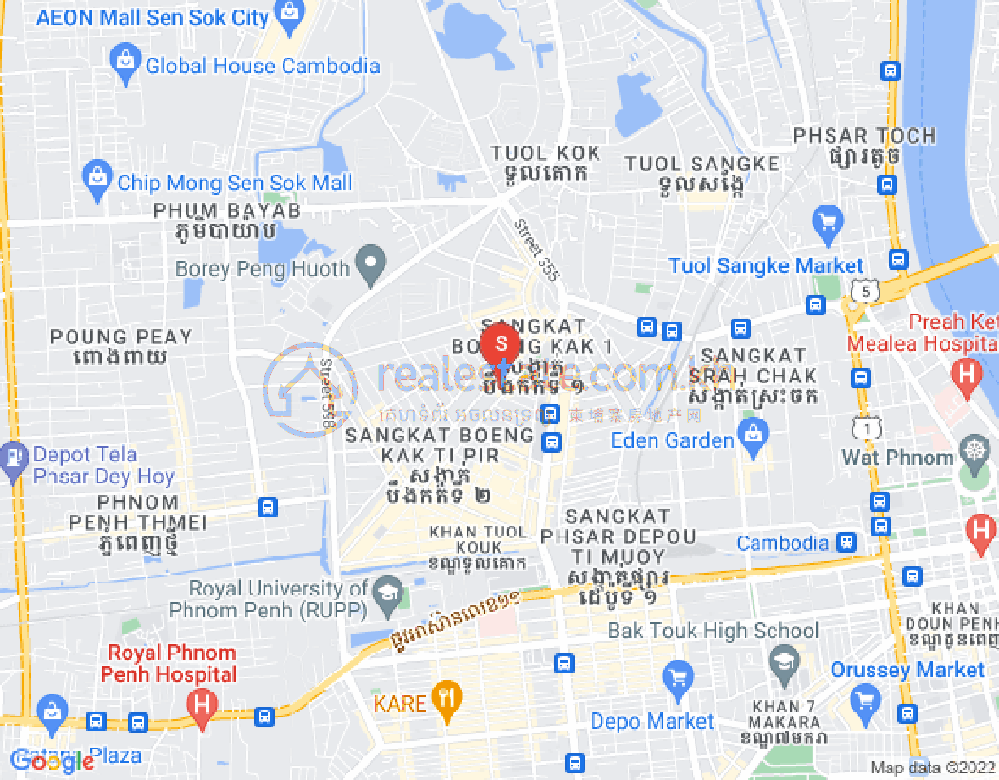 Map of Boeung Kak 1, Toul Kork, Phnom Penh