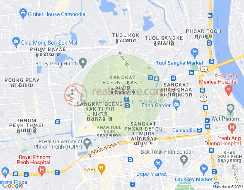 Mapa: Boeung Kak 1, Toul Kork, Phnom Penh