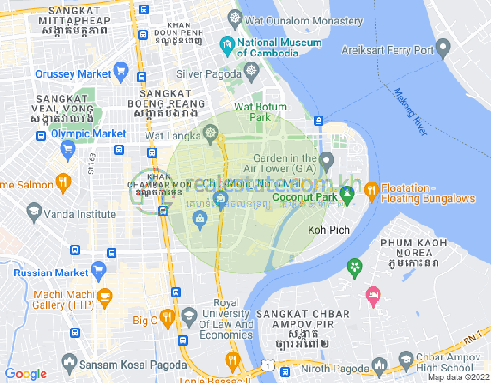 Map of Tonle Bassac, Chamkarmon, Phnom Penh
