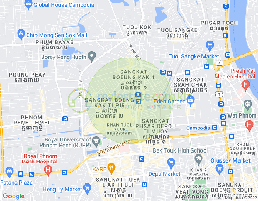 Mapa: Boeung Kak 1, Toul Kork, Phnom Penh