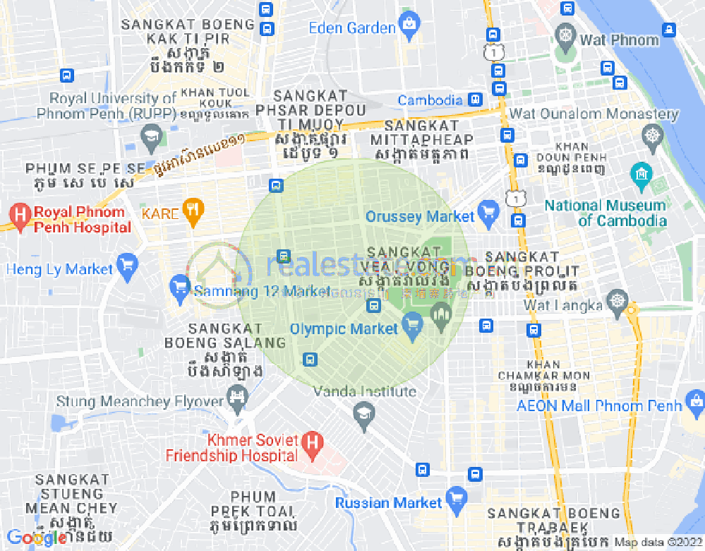 Mapa: Phsar Daeum Kor, Toul Kork, Phnom Penh