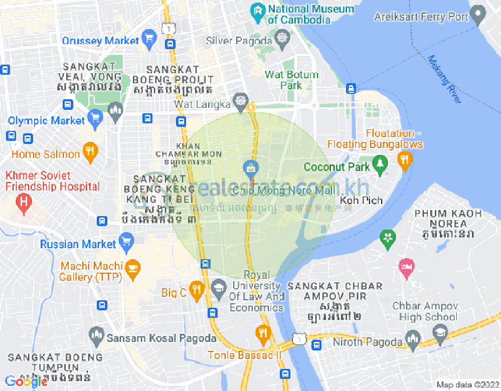 Карта Тонле Бассак, Чамкармон, Пномпень