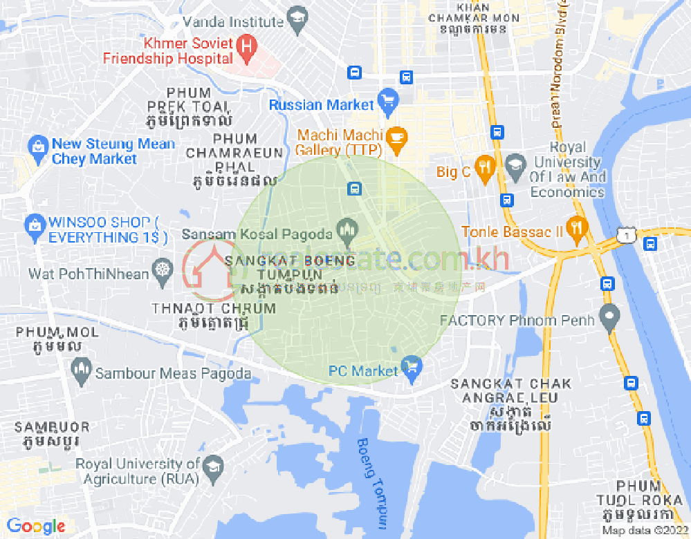 Boeung Tumpun分区, 棉芷区, 金边地图