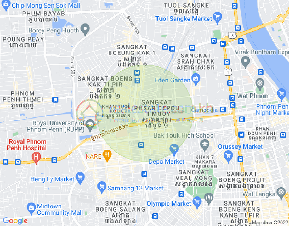 ブン・カック1, トゥールコーク, プノンペンの地図