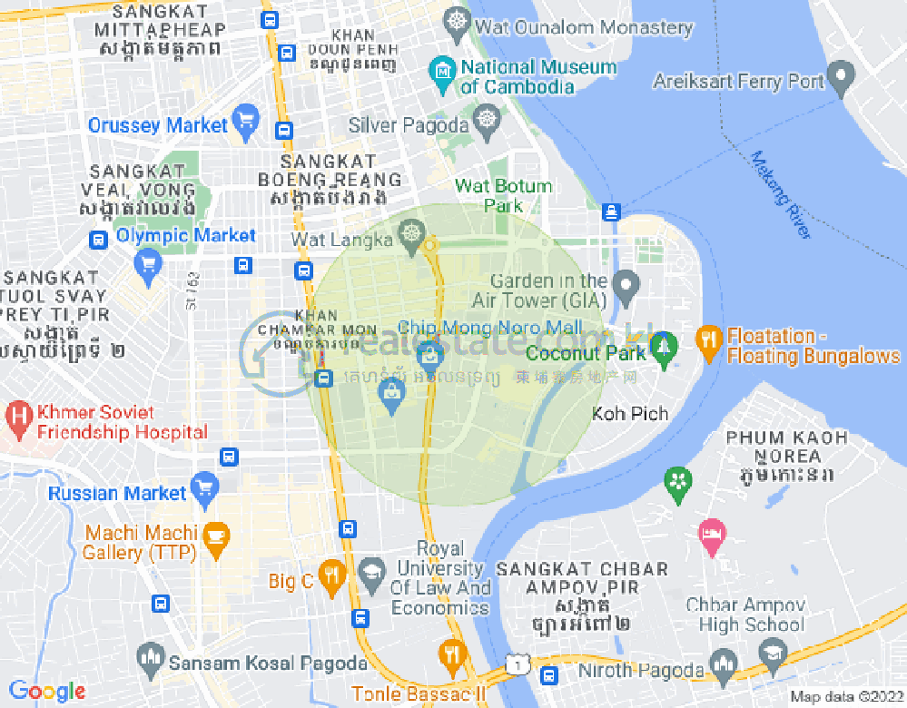 만경강1부구(BKK1), 벙껭깡, 프놈펜 지도