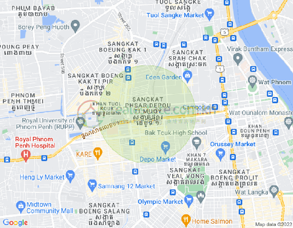 Map of Boeung Kak 1, Toul Kork, Phnom Penh