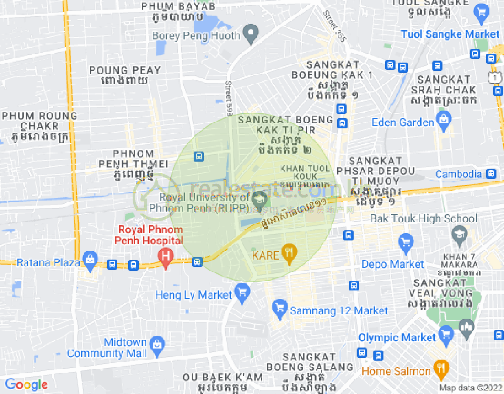 Tuek L'ak 3镇, 堆谷区, 金边地图